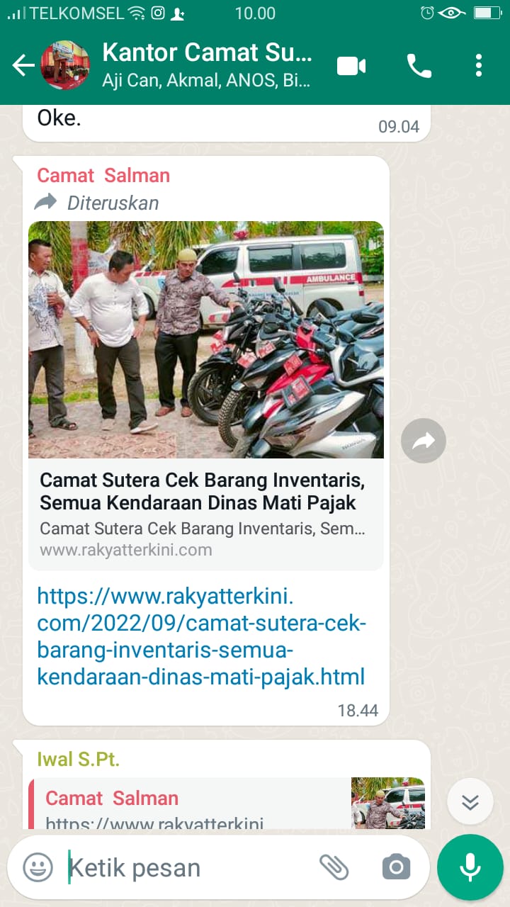 Camat Sutera Cek Barang Inventaris, Semua Kendaraan Dinas Mati Pajak